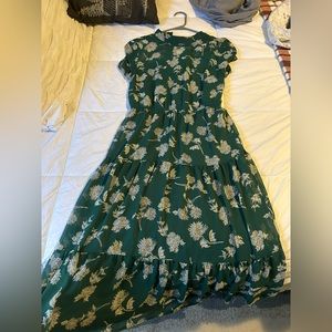Green Lulus Floral Dress Flowy Christmas